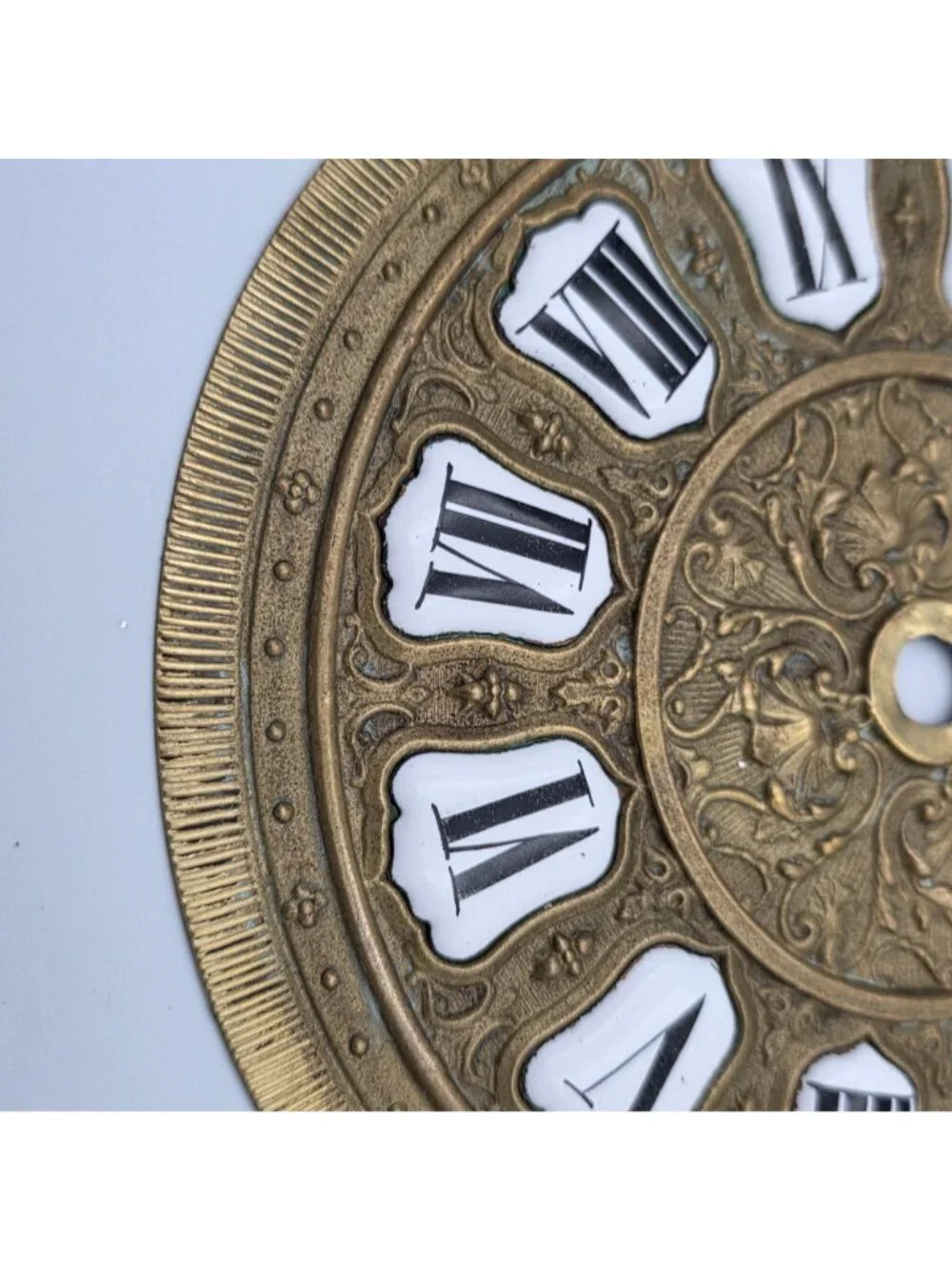 Brass Dial Face Plate Porcelain Numerals Antique Hanging Clock Detailed 6-5/8